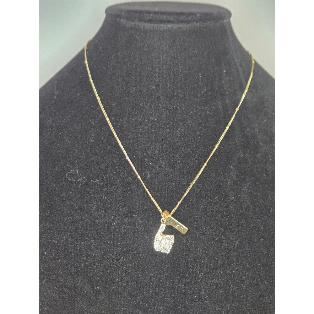 Gold Tone Necklace Like It Rhinestone Thumbs Up Hashtag Adjustable Length